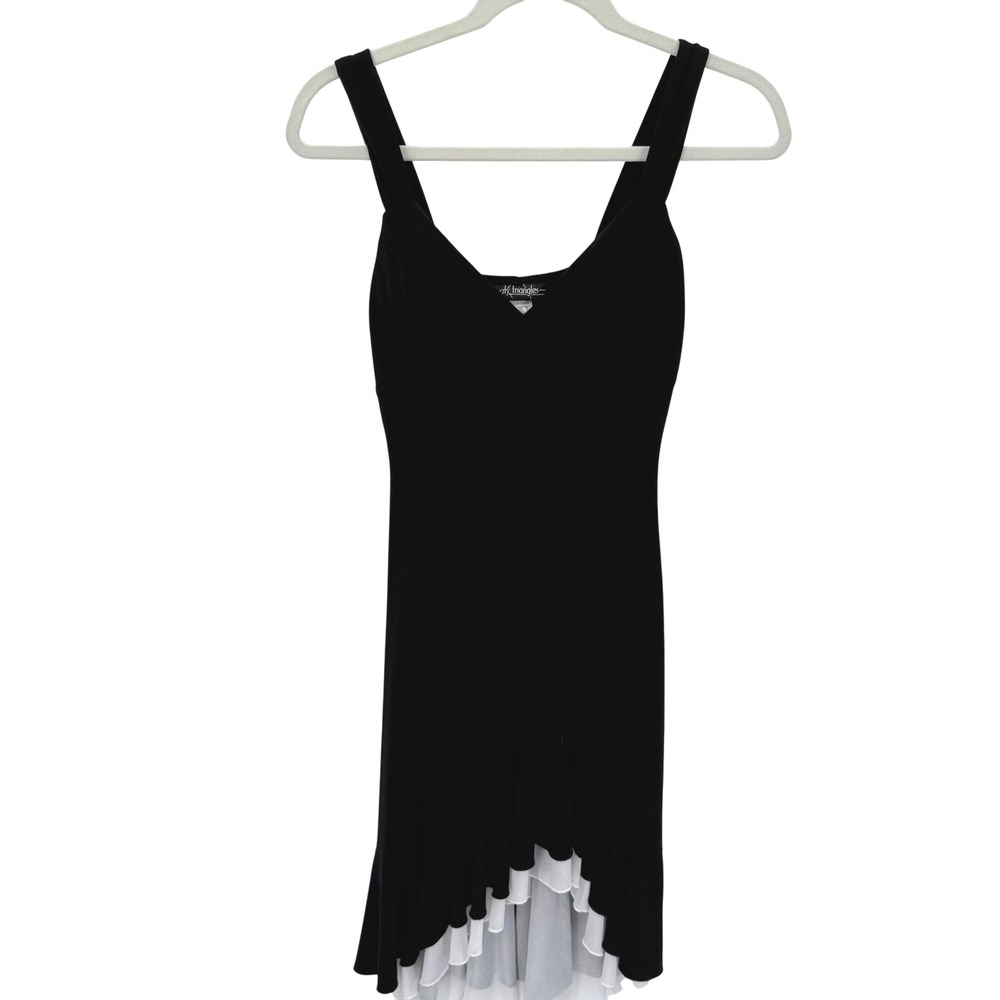 City Triangles Black High-Low Ruffle Mini Dress White Tiered Hem Size S 90's Y2k